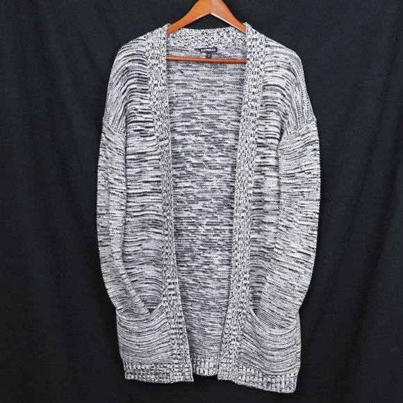EXPRESS | Open Front Long Cardigan in a marled black and white knit SZ S - Picture 2 of 7